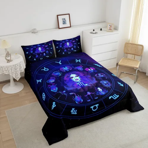 Vista 2 de Erosebridal Virgo - Juego de edredón de tamaño individual con 12 constelaciones, para niños, niñas, niños, niñas, niños, juego de edredón de galaxia