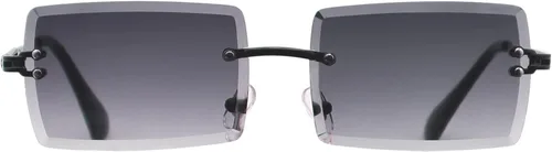 Vista 4 de LASPOR Gafas de sol rectangulares sin montura retro para mujeres y hombres, lentes teñidas de metal dorado, sin marco, gafas cuadradas vintage