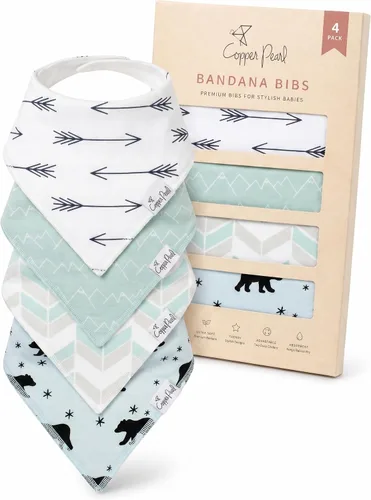 Vista 23 de Copper Pearl Baberos tipo bandana para bebé, paquete de 4 baberos de algodón suave para babear y dentición, absorbentes, ajuste ajustable, muchos