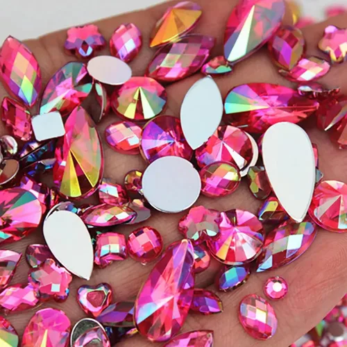 Vista 17 de 1000 gemas de cristal AB de diamantes de imitación coloridos, joyas de piedras preciosas acrílicas con parte trasera plana, manualidades