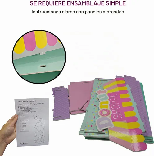 Vista 5 de Soporte de dona de 2 niveles para suministros y decoraciones de fiesta de cumpleaños, soporte para cupcakes, decoración de mesa de postre 4E's