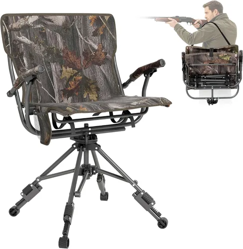 Vista 12 de ALPHA CAMP Silla plegable de caza giratoria con persianas de caza, asiento de caza silencioso de 360 grados con 4 patas ajustables de altura