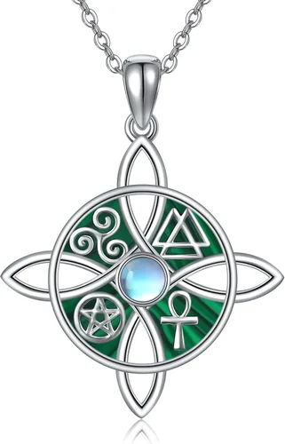 Vista 32 de YAFEINI Collar con dije de nudo de bruja de plata de ley, amuleto de bruja de cruz celta, regalo para mujer
