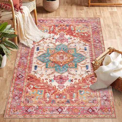 Vista 27 de Yamaziot Tapete lavable de 2 x 3 pulgadas, para entrada pequeña, antideslizante, estilo bohemio vintage, reverso de goma, lana sintética de pelo