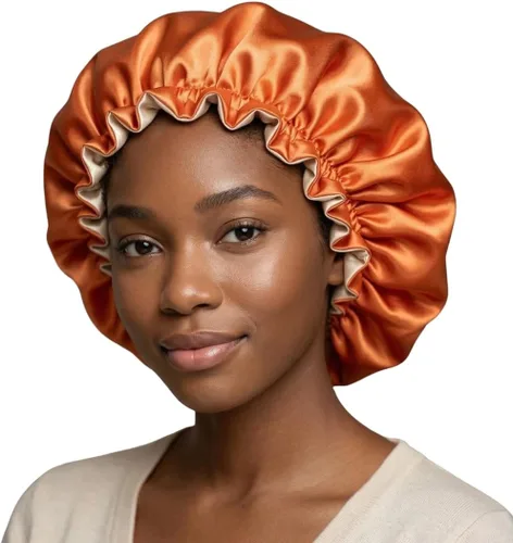 Vista 10 de Gorro de pelo para dormir, gorro de noche con clip ajustable, gorro reversible para el cabello para mujer, gorro de satén de seda