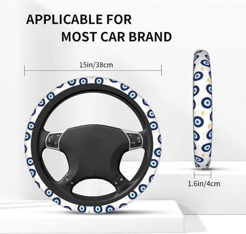 Vista 6 de Funda para volante MINIOZE de ojos malvados azules con luna mágica, accesorios para automóvil, linda para mujeres y niñas, universal de 15 pulgadas