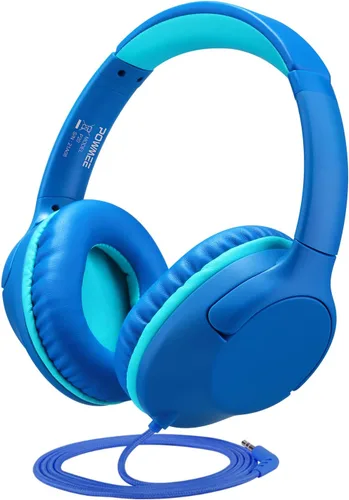 Vista 8 de POWMEE - Auriculares de diadema para niños/adolescentes/escuela con volumen limitado a 94dB, ajustables, estéreo, conector de 3.5mm, cable con Negro