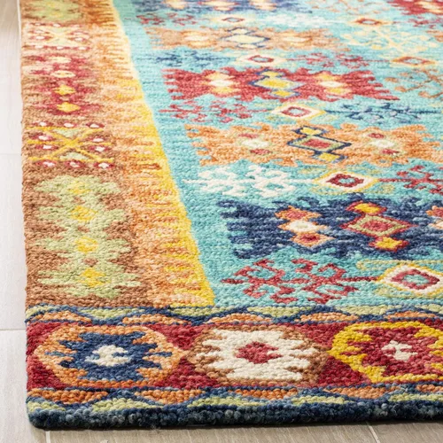 Vista 4 de SAFAVIEH Aspen Collection - Alfombra de pasillo de 2 pies 3 pulgadas x 8 pies, azul y rojo, hecha a mano, lana tribal bohemia, ideal para zonas