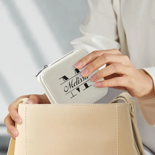 Vista 7 de Joyero de viaje personalizado blanco de piel sintética personalizada, caja de joyería portátil, organizador de viaje, pequeña caja de joyería