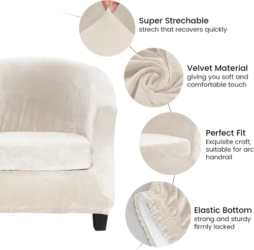 Vista 4 de MIFXIN Funda para Silla de Bañera de 2 Piezas de Terciopelo Tipo Barril Club con Funda de Cojín Elástica Suave Lavable Protector de Muebles de Beige