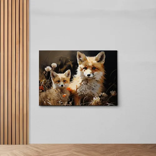 Vista 6 de Fox Mother Cub Print, In The Style Of Stencil,Based, Kids Wall Art, Kids Wall Art Display, Mom And Baby Animal Art Print, Decor Canvas, Home Decor