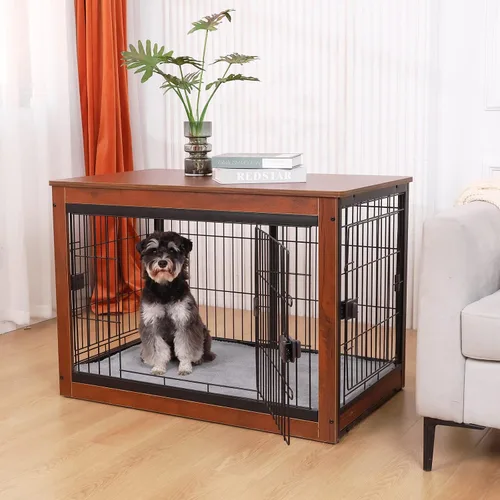 Vista 3 de Jaula de perro de 37.8 x 23.6 x 27.1 pulgadas, estilo de muebles para mascotas pequeñas y medianas, jaula de madera para perros, resistente