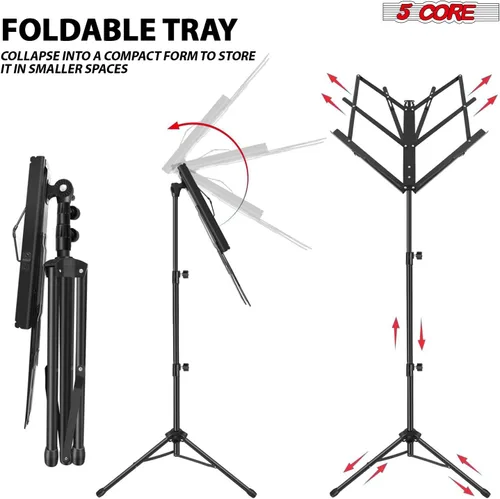 Vista 4 de 5 CORE Soporte de partituras portátil de doble uso para libros de escritorio, trípode ligero plegable ajustable de 52 pulgadas con bolsa de Negro