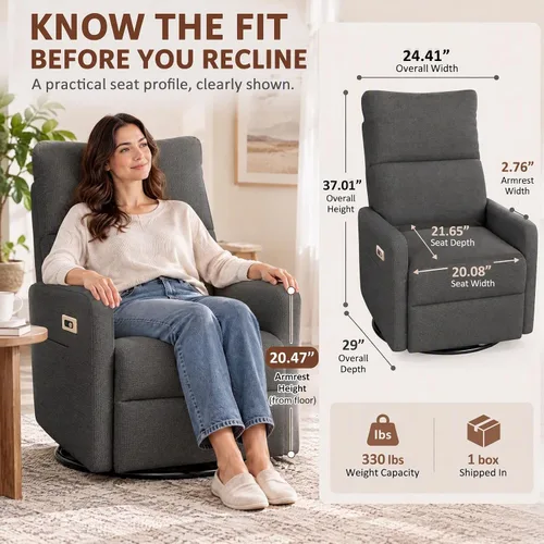 Vista 2 de Havora Silla reclinable giratoria eléctrica, cómoda para habitación del Gris oscuro