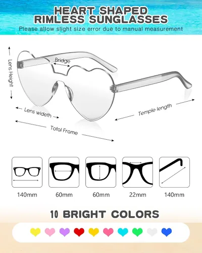 Vista 2 de Frienda 20 Pairs Heart Shaped Sunglasses Rimless Candy Color Glasses for Women Men Party Favor