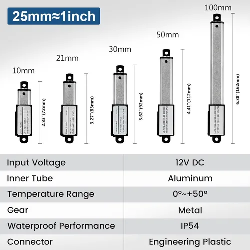 Vista 6 de DC HOUSE Mini Actuador Lineal Eléctrico Carrera 0.4"–Fuerza 4.5 lbs–12V Alta Velocidad 1.97"/seg–Peso 0.1KG Ideal para Campana de Cocina