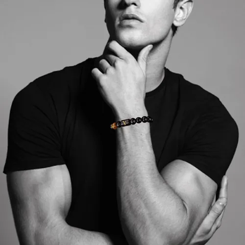 Vista 125 de SUMMER LOVE Regalos para el Día del Padre, pulsera con inicial de piedra de ónix negro de 0.394 pulgadas para hombres, pulsera de cuerda trenzada