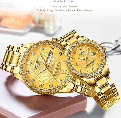 Vista 3 de NIBOSI Relojes para parejas, diamantes de lujo, para hombres y mujeres, para él y para ella, juego de relojes para marido, esposa, San Valentín