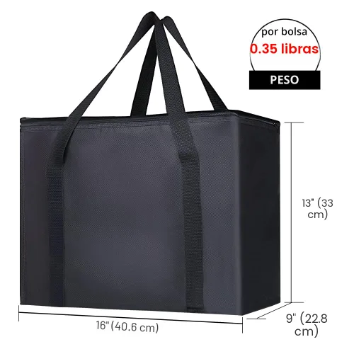 Vista 2 de Bolsa térmica, suave y aislada, bolsa de alimentos plegable para entrega de alimentos, portátil, color negro, paquete de 4, tamaño L Soft Cooler