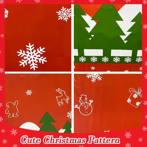 Vista 9 de Mantel de Navidad desechable, mantel de plástico para Navidad, color rojo, verde, blanco, mantel de árbol de renos y copos de nieve para decoración