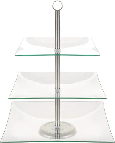 Vista 4 de Chef Buddy soporte cuadrado de vidrio para buffet y postre de 3 niveles.