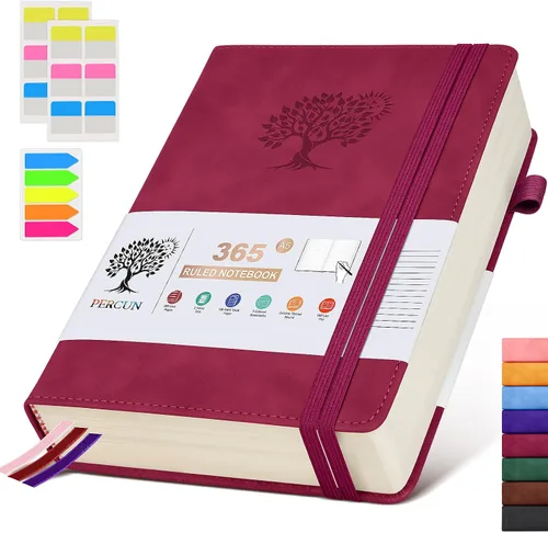 Vista 27 de PERCUN Cuaderno rayado A4, 365 páginas de gran tamaño, cuadernos de cuero para escribir para mujeres y hombres, cuaderno de tapa dura con páginas