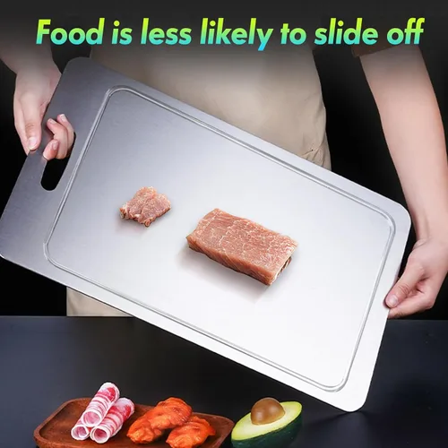 Vista 4 de Tabla de cortar de titanio con ranuras, tablas de cortar para cocina, tabla de cortar de titanio de doble cara de grado alimenticio para cortar