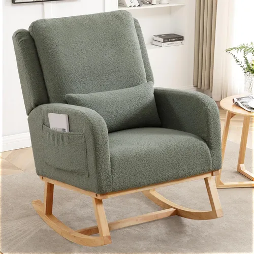 Vista 13 de HCHAIRH Mecedora para cuarto de bebé, sillas mecedoras para lactancia con cojín lumbar, cómodas mecedoras modernas con respaldo alto para cuarto