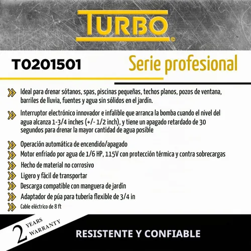 Vista 6 de Turbo Bomba sumergible de utilidad 1/6HP con interruptor electrónico