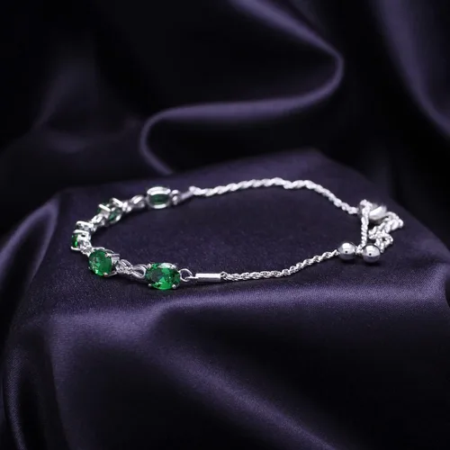 Vista 4 de SAVEARTH DIAMONDS Pulsera ajustable de plata de ley 925 con esmeralda verde y diamante cultivado en laboratorio blanco para mujer