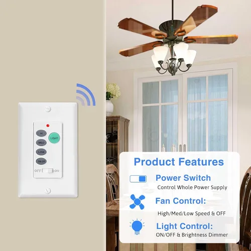 Vista 2 de Kit de control remoto para ventilador de techo, interruptor de ventilador universal de montaje en pared para Hampton Bay Harbor Breeze Hunter