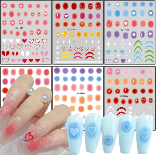 Vista 10 de Calcomanías de arte de uñas de flores, holográficas 5D en relieve de flores en relieve de corazón, calcomanías autoadhesivas para uñas, decoración
