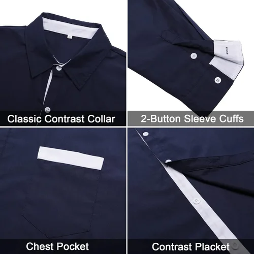 Vista 4 de Ranberone Camisa de vestir casual de algodón de manga corta para hombre cuello en contraste y botones