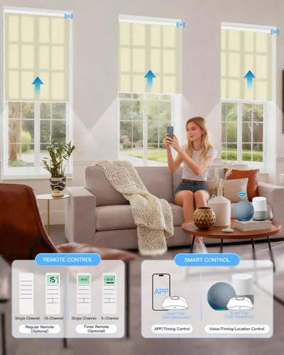 Vista 2 de Tokblind Persianas enrollables motorizadas de filtrado de luz con control remoto, persianas inteligentes para ventanas compatibles con Alexa Google