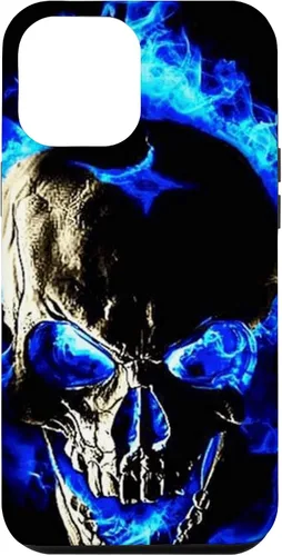 Vista 6 de iPhone 15 cabeza de calavera con fuego azul esqueleto gótico amantes decoración caso