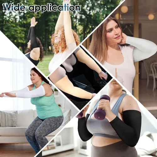 Vista 6 de 4 pares de mangas de compresión de gran tamaño para mujer, con protección solar UV, de seda helada, de gran tamaño, para mujer