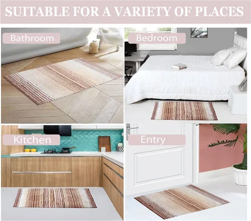 Vista 4 de Home Weavers Gradation Collection - Alfombra de baño 100% algodón, suave y absorbente, antideslizante, lavable a máquina, rectangular, 17 x 24 Beige