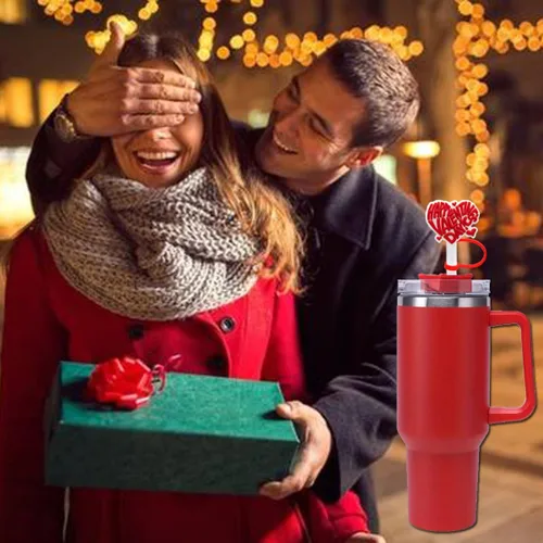 Vista 4 de 6 fundas para pajilla, 6 unidades, con diseño de corazón de silicona, para vasos con asa, protector de tapones a prueba de polvo, reutilizables