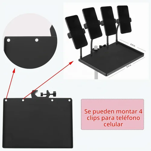 Vista 3 de 2 bandejas universales para micrófono, soporte ajustable para soporte de micrófono, bandeja de soporte para micrófono para hoja de música