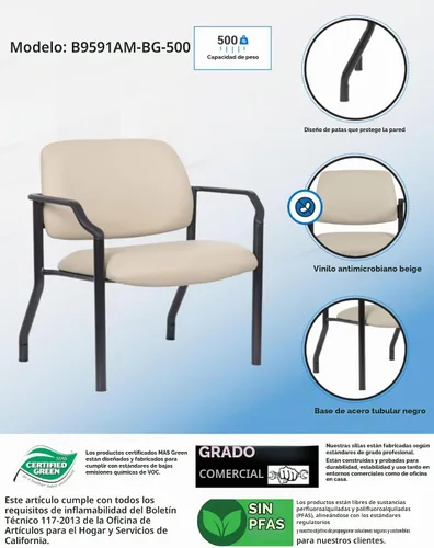 Vista 3 de Boss Office Products Silla de invitados, vinilo, capacidad de peso de 500 libras, color beige