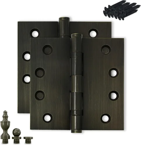 Vista 17 de Bisagra de puerta de latón macizo, rodamiento de bolas resistente, 4 x 4 pulgadas, con puntas decorativas de rosca incluidas, juego de 4 bisagras