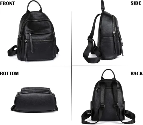 Vista 4 de COOLCY Mochila de cuero genuino para mujer, mochila elegante multifuncional para mujer, Negro -, Casual