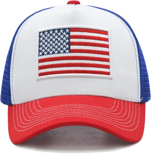 Vista 4 de Gorra de béisbol con la bandera estadounidense para hombres y mujeres, gorra de béisbol ajustable con malla trasera