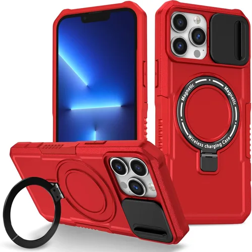 Vista 101 de Funda magnética para iPhone 11, soporte de anillo con ventana corrediza, funda protectora mate a prueba de golpes para iPhone 11 6.1, fundas