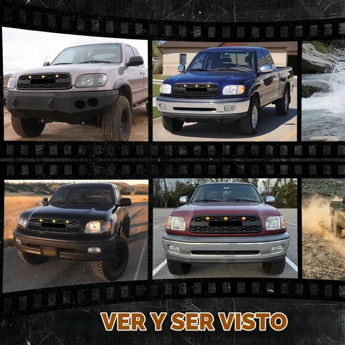 Vista 8 de Conjunto de parrilla frontal compatible con Tundra 2000 2001 2002 1ª generación, parrilla ABS estilo TRD con luces LED para modificación