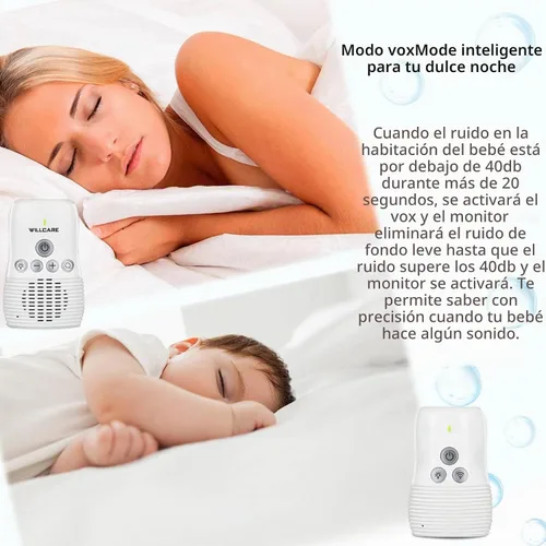 Vista 3 de Monitor de bebé de audio, monitor de bebé de audio 2.4G, intercomunicador bidireccional para el cuidado del bebé con luz nocturna digital, sonido