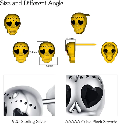 Vista 5 de Aretes punk de plata de ley 925 aretes góticos hipoalergénicos regalo de joyería de calavera para hombres y mujeres con caja de regalo regalos