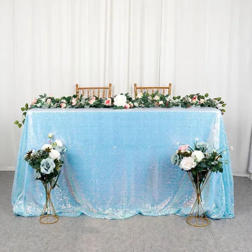 Vista 21 de ShiDianYi Mantel redondo de lentejuelas azul bebé de 72 pulgadas, mantel de lentejuelas con purpurina para pastel de postre con purpurina, mantel