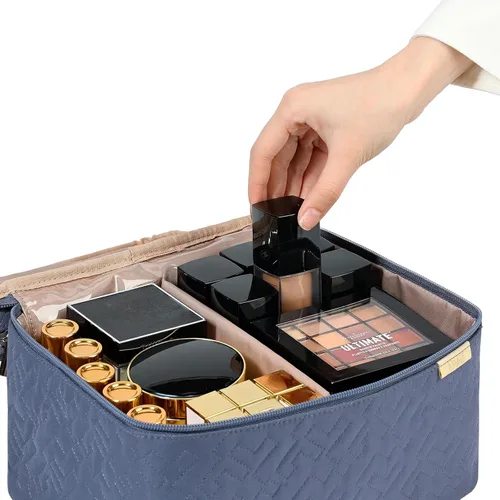 Vista 5 de NISHEL Bolsa de Maquillaje de Viaje Grande de Doble Capa para Mujeres, Estuche Cosmético, Organizador para Accesorios de Tamaño de Viaje, Botellas
