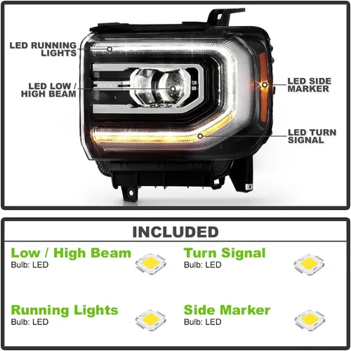 Vista 2 de ACANII - Para 2016 2017 2018 GMC Sierra 1500 Full LED Modelo Proyector Faros Faros Repacement Par Set Izquierdo+Derecho